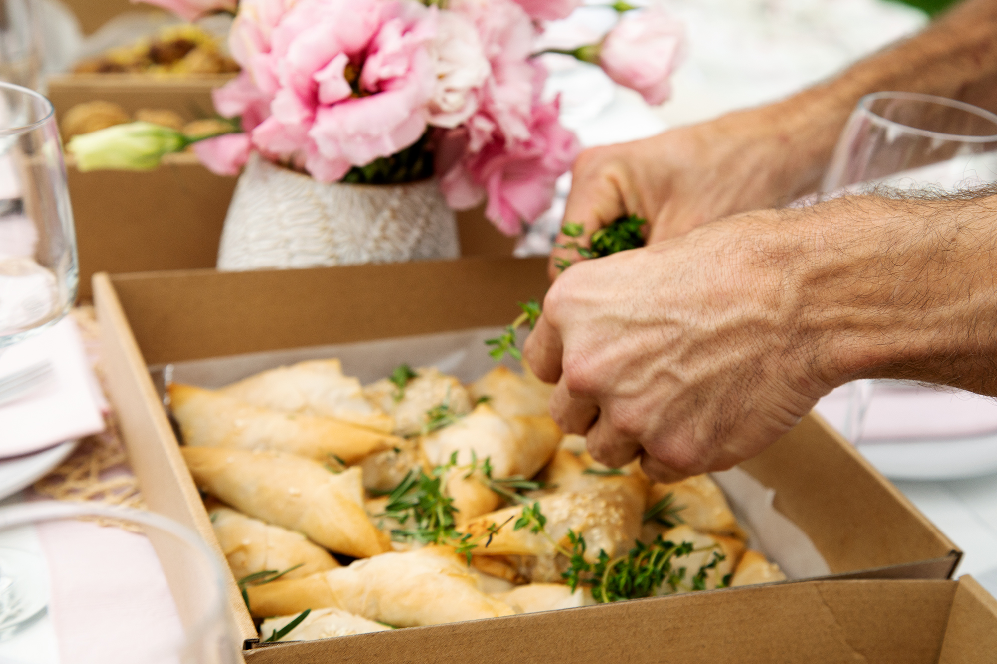 Fresh herb garnish birthday catering Brisbane