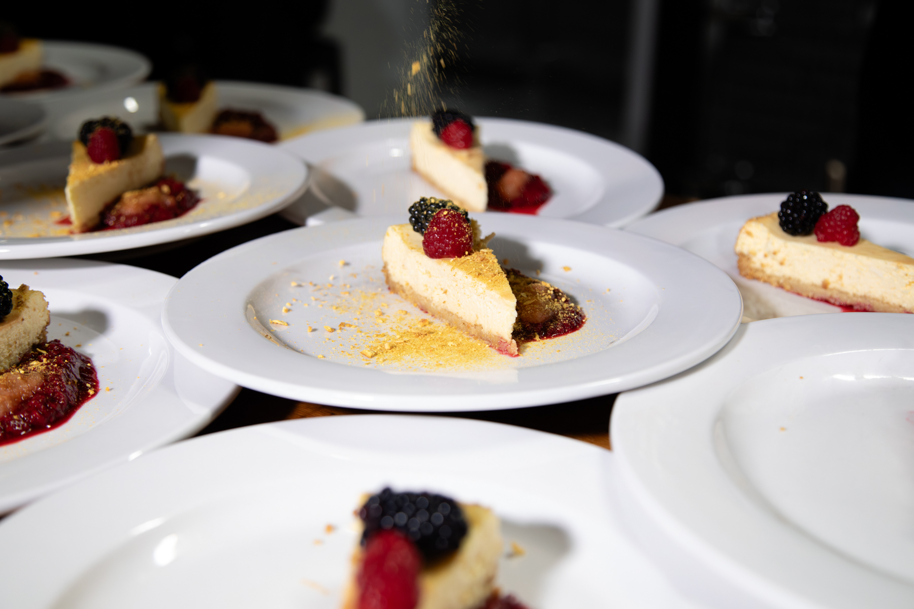 Citrus cheesecake prepared on-site wedding catering