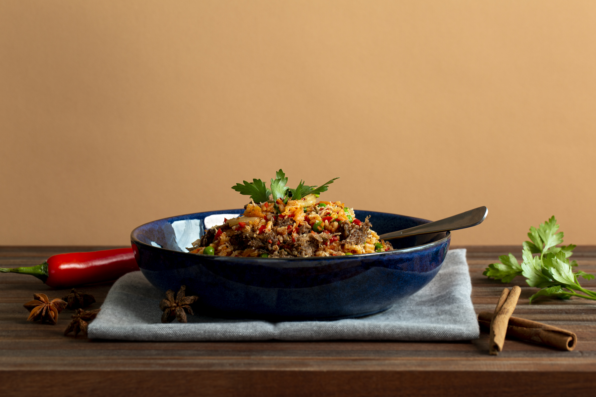 Pork fried rice plated wedding catering Brisbane